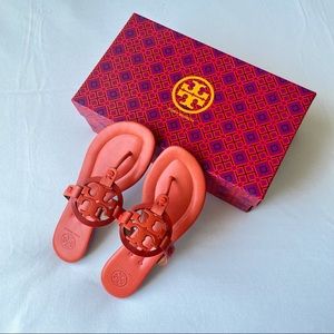 Tory Burch Miller 2 Orange Logo Flat Leather Sandals